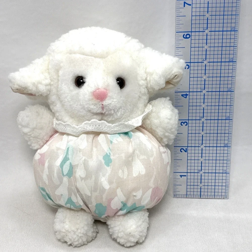 Russ Berrie White Lamb Sheep Flower Pastel Beanbag Pink Purple 6